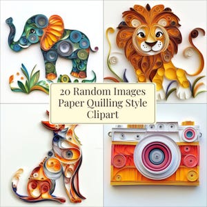Quilling papier willekeurig CLIPART-afbeeldingen Quilling kunststijl bestaat uit 20 afbeeldingen 300 dpi Instant Download