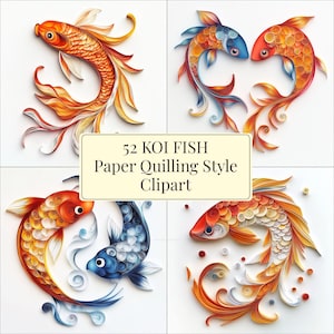 Beautiful Koi Fish Paper Quilling Art Style Chinese vibes Consist 52 images 300dpi Instant Download