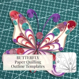 Butterfly Paper Quilling Outline Template Pattern with Bonus Random Images and Basic Short Guide