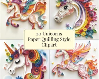 Einhorn Papier Quilling Clipart: Fantasy Kunst Bilder (300dpi digitaler Download)