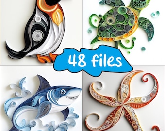 Ozean Tier Papier Quilling Clipart: 48 PNG Bilder (Digital Download)