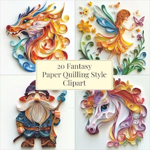 Schöne Fantasy Einhorn Fee Papier Quilling Art Style bestehen aus 20 Bildern 300dpi Instant Download