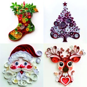 Weihnachten Clipart Papier Quilling Art Papercraft Stil bestehen aus 24 Bildern, Sofort Download