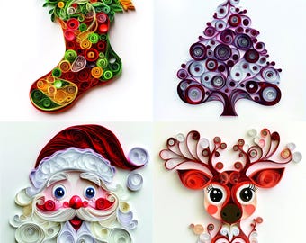 Christmas Clipart Paper Quilling Art Papercraft Style Consist 24 images Instant Download
