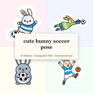 Feuille d'autocollants numériques de pose de football de lapin mignon - téléchargement PNG imprimable