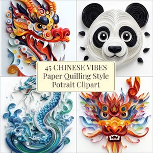 Chinese Vibes Paper Quilling Art Style potrait clipart 45 grandi file immagini 300dpi Download immediato