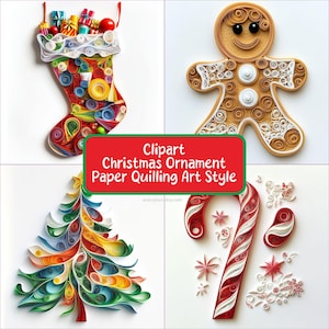 Clipart Christmast Ornament Papier Quilling Art Style Karte Dekorationen Bestehen aus 45 Bildern 300dpi Instant Download