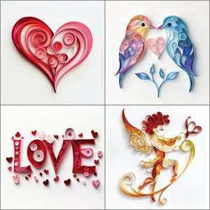 Valentines Dekoration Clipart Papier Quilling Art für Kartendekorationen Bestehend aus 60 Bildern Instant Download