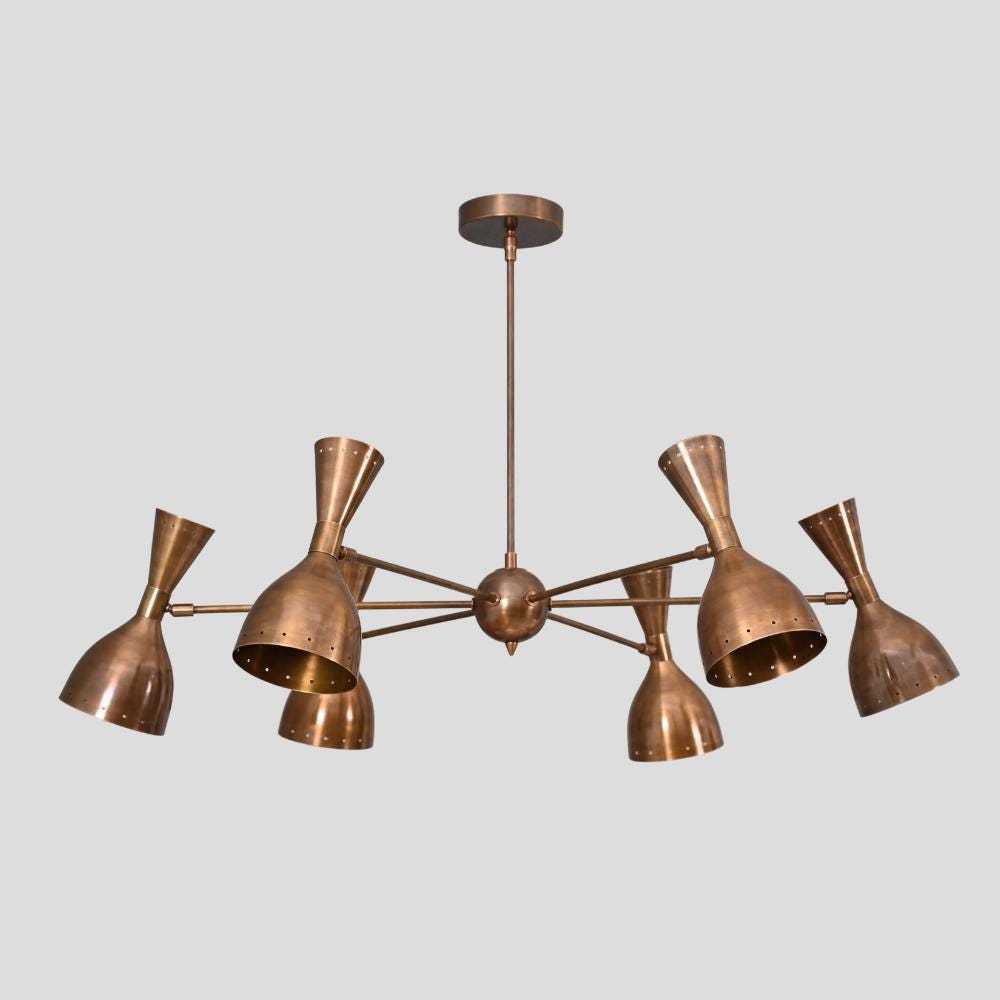 6灯真鍮製穴あきシェードペンダントライト モダンシーリングライト