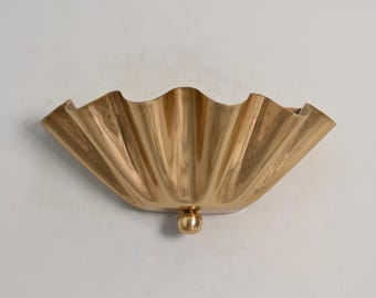 Modern Brass Half Flower Finial Wall Sconce Ruffle Shade Light