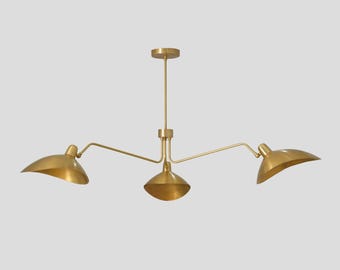 Brass Sputnik Chandelier: Mid Century Modern 3-Arm Ceiling Light