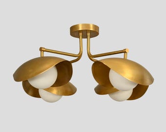 Flush mount Ceiling Light Mid Century Modern Italian Brass Orb Sputnik Pendant Chandelier Handmade Vintage Fixtures