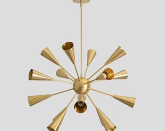 Mid Century Modern Sputnik Chandelier 16 Light Brass Ceiling Light