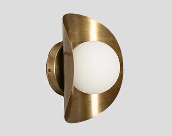 Handmade Brass Wall Sconce: Mid Century Modern Vanity Light
