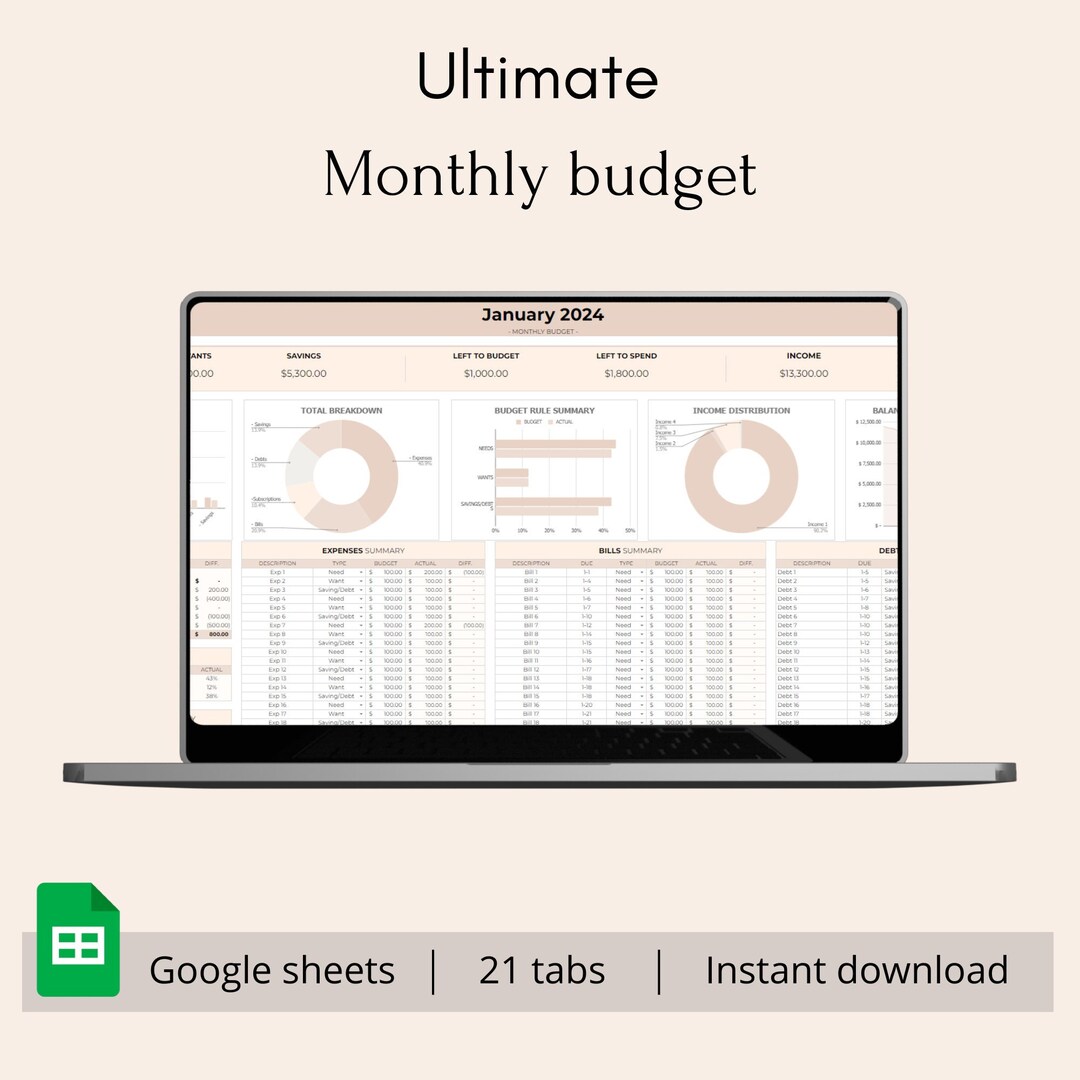 Monthly Budget Google Sheets Budget Spreadsheets Tracker Biweekly Bill ...