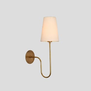 Aged Brass Wall Sconce Linen Shade Bathroom Vanity Sconce Mid Century Modern Bedside Lamp