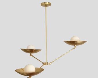 Handmade Brass Sputnik Chandelier Mid Century Modern 3-Light Ceiling Light