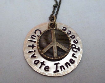 Inner Peace Necklace / Mantra Jewelry / Affirmation Necklace / Cultivate Inner Peace / Spiritual Gift / Think Peace