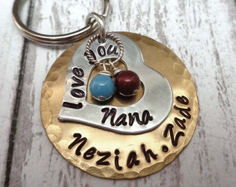 Love You Grandma Keychain - Gift for Nana - Personalized Names Keychain with Birthstone Pearls - Grandkids Names