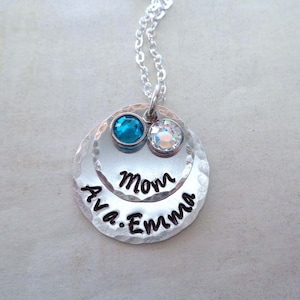 Sterling Silver Personalized Mom Necklace / Mother's Day Jewelry / Custom Names Crystal Birthstones / Gift for Mom image 1