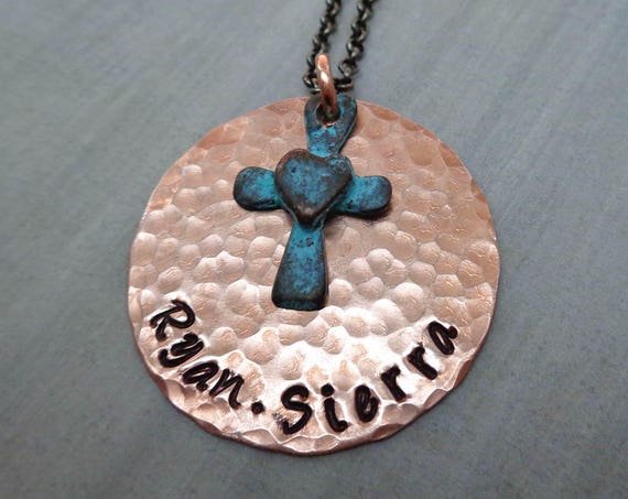 Personalized Cross Jewelry - Rustic Jewelry - Custom Names Date - Baptism Gift