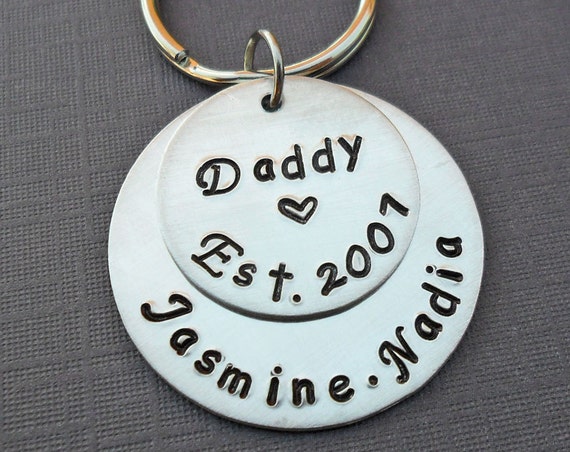 Daddy Est Keychain - Personalized Daddy Dad Keychain -Father Daddy Papa - Hand-Stamped Custom Names