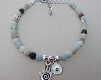 Healing Hands Initial Bracelet - Amazonite Beaded Bracelet - Massage Therapist Gift - Reiki Energy Healing Bracelet -B70