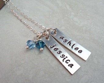 Silver Bar Necklace with Crystal Birthstones / Gift for Nana / Mothers Necklace / Personalized Kids Names