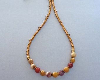 Mookaite Jasper Beaded Necklace / Earthy Crystal Jewelry / Colorful Stone Necklace / Boho Copper Beaded Jewelry