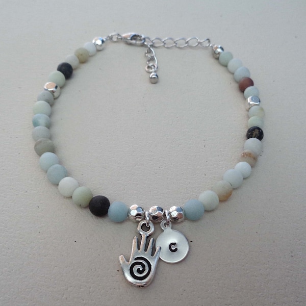 Healing Hands Initial Bracelet - Amazonite Beaded Bracelet - Massage Therapist Gift - Reiki Energy Healing Bracelet -B70