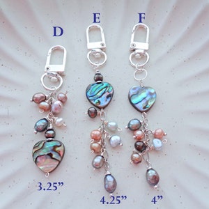 Abalone & Pearl Keychain /purse Bag Charm / Necklace Pearl Charm ...