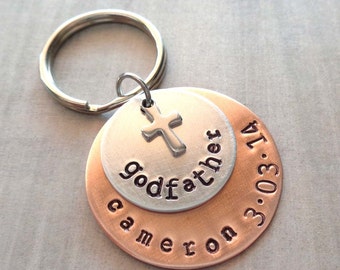 Godfather Personalized Keychain - Baptism Catholic Religion Christian - Name Date Keychain