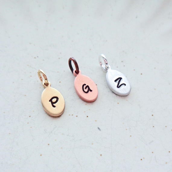 Tiny Initial Add on in Brass Copper Aluminum: Hand Stamped Charm