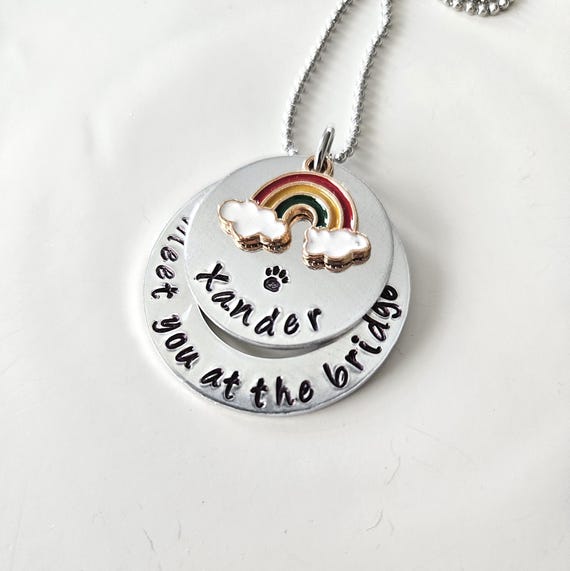 Personalized Rainbow Bridge Pet Memorial Necklace, Wing Charm