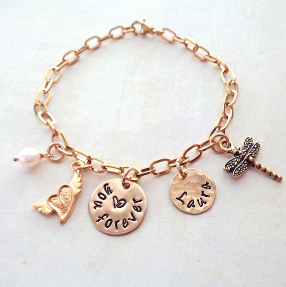 Loss Charm Bracelet / Personalized Names Memorial Bracelet / Loss Grief Gift / Love you Forever Dragonfly