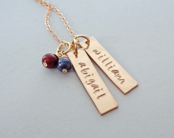 Gold Mother's Day Gift / Personalized Names Necklace / Gift for Mom Nana Mimi / Bar Necklace with Birthstone Pearls