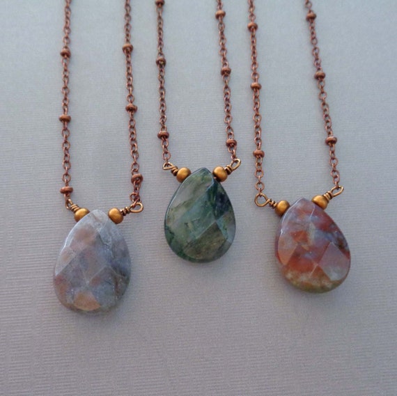 Fancy Jasper Necklace on Copper Chain / Wire-wrapped Jasper Jewelry / Colorful Crystal Necklace / Grounding Earthy Stone