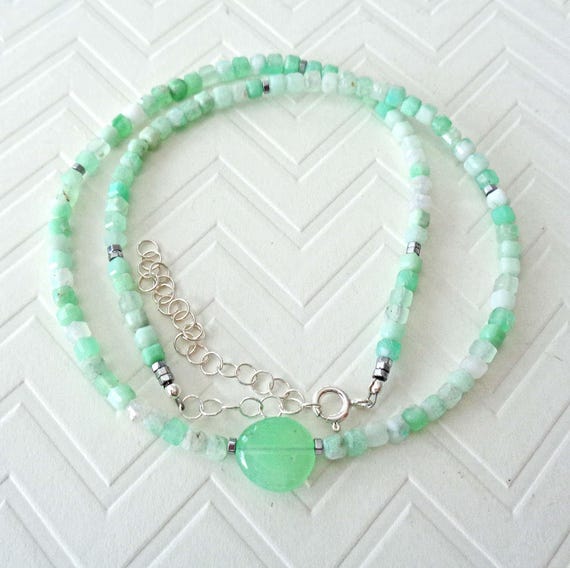 Mint Green AAA Australian Green Chrysoprase Necklace / Sterling Silver Chrysoprase Minimalist  Jewelry / Dainty Mint Green Necklace