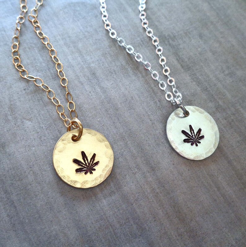 Hemp Leaf Necklace / Gold Hemp Charm / Sterling Silver Etsy
