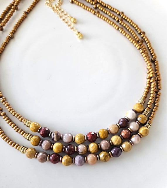 Mookaite Jasper Beaded Necklace, Earthy Copper Boho Jewelry