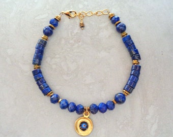 Lapis Lazuli Evil Eye Bracelet / Third Eye Chakra / Psychic Protection / Healing Crystals / Lapis Lazuli Jewelry