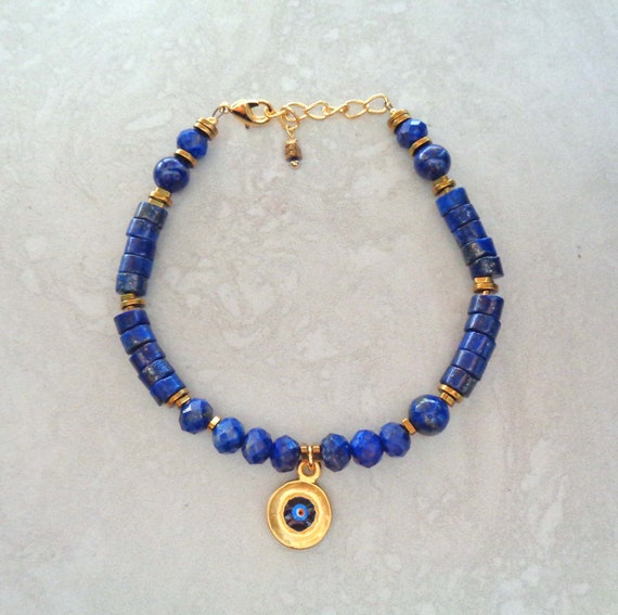 Lapis Lazuli Evil Eye Bracelet / Third Eye Chakra / Psychic Protection / Healing Crystals / Lapis Lazuli Jewelry