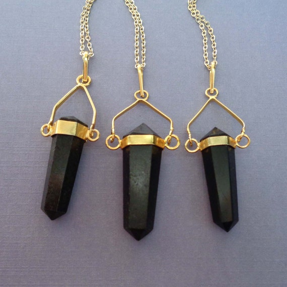 Black Tourmaline Protection Stone Necklace / Black Stone Jewelry / Boho Tourmaline Pendant