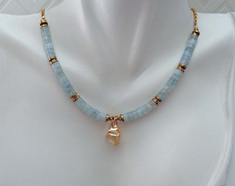 Aquamarine Choker Necklace / March Birthstone Gift / Genuine Aquamarine Citrine Jewelry / March Birthday Gift for Her