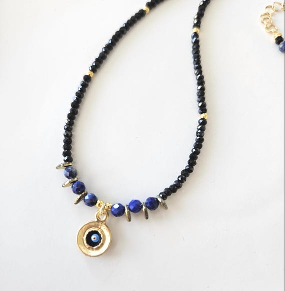 Evil Eye Choker Necklace with Lapis Lazuli - Ready to Ship Crystal Protection Jewelry