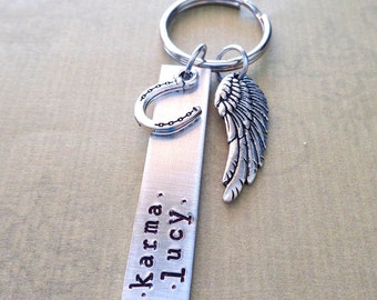 Horse Name Keychain / Horse Memorial Personalized Keychain / Memorial Bar  Angel Wing / Custom Horse Keychain