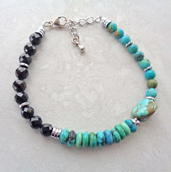 Powerful Protection Bracelet / Genuine Turquoise Tourmaline Jewelry / Empath Gift / Protection Jewelry