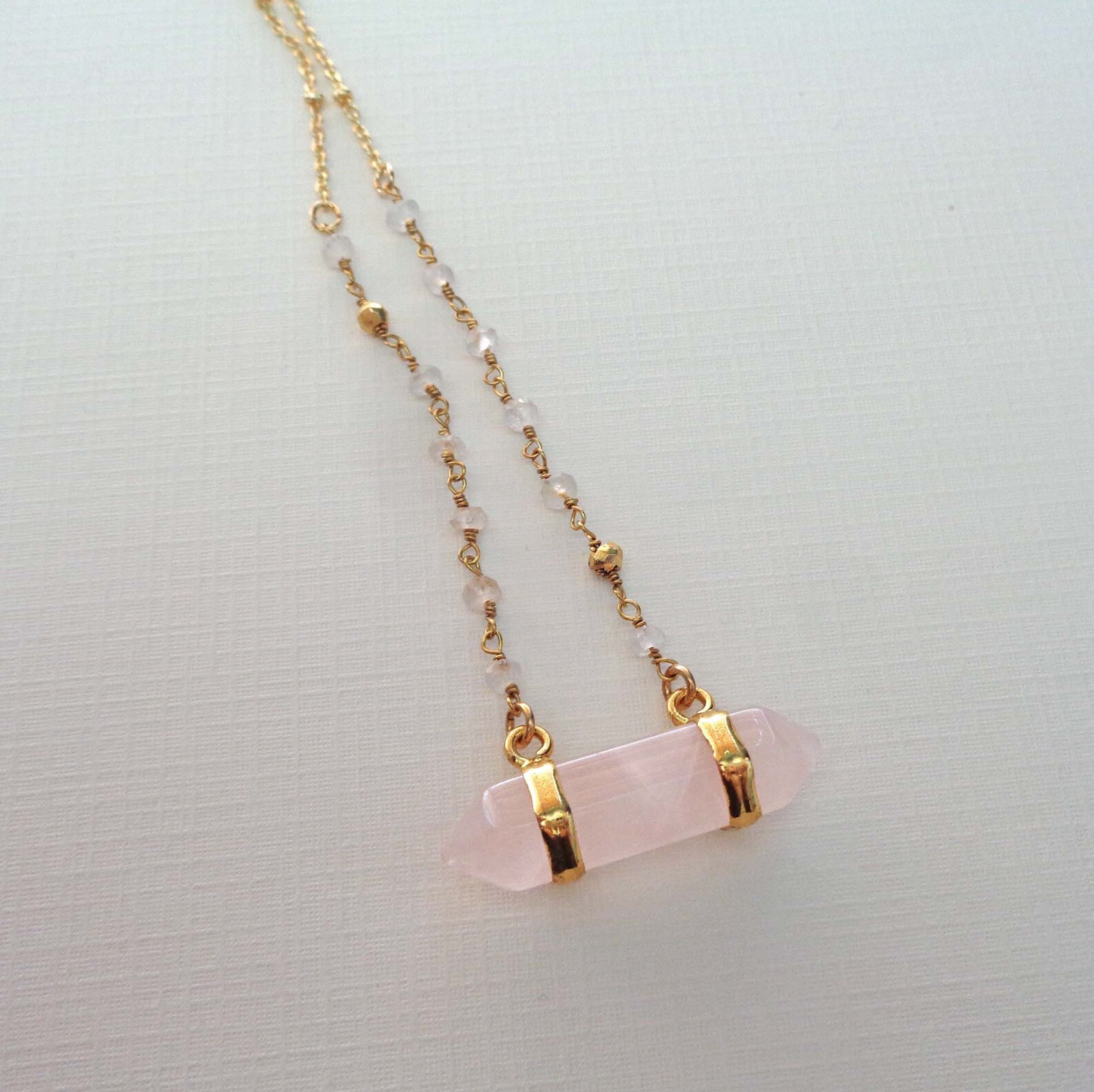 Rose Quartz Bar Necklace / Double Terminated Rose Quartz With Etsy