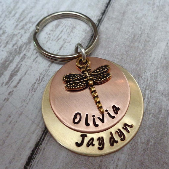 Dragonfly Keychain - Personalized Names Date Keychain - Wedding Gift - Dragonfly Jewelry Symbol of Change