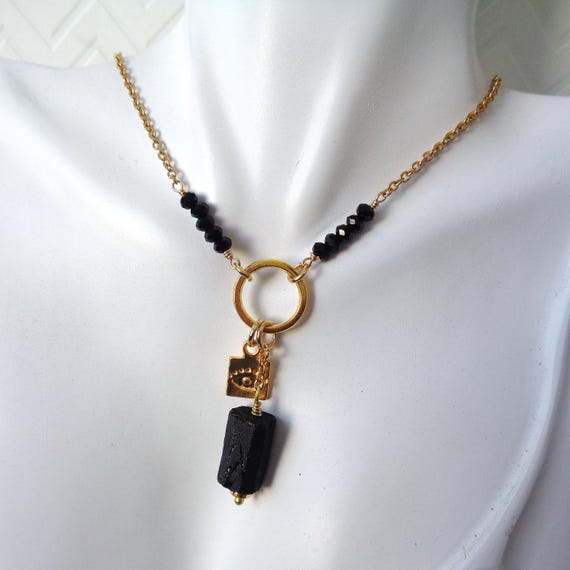 Protection Choker Necklace / Black Tourmaline Onyx Evil Eye Jewelry / Grounding Protection Stone